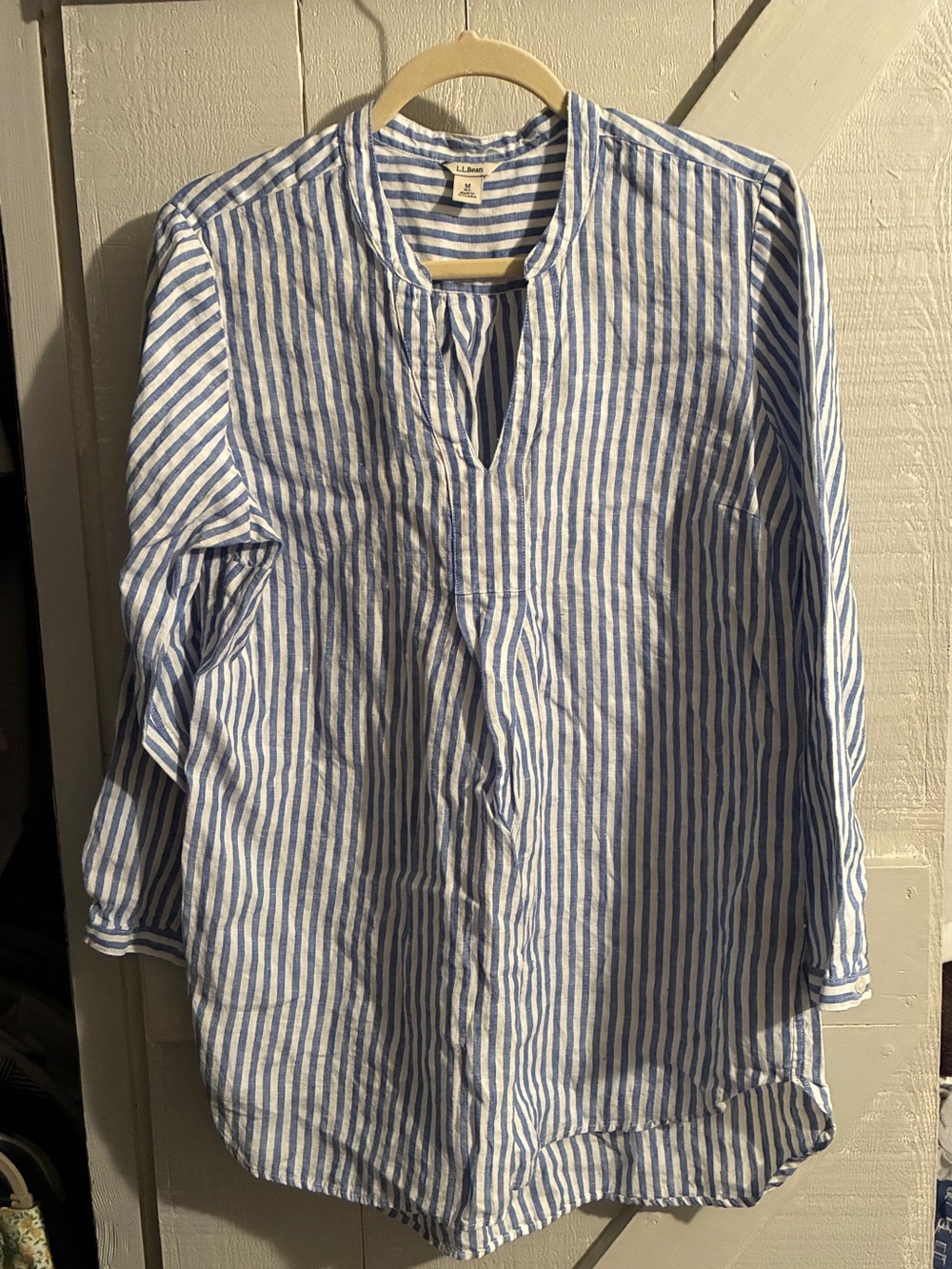 LL Bean sz M blue & white stripe linen coverup / tunic top